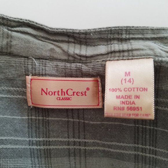 Vtg Button Down Vneck 3/4 adjustable sleeves plaid - Picture 6 of 8